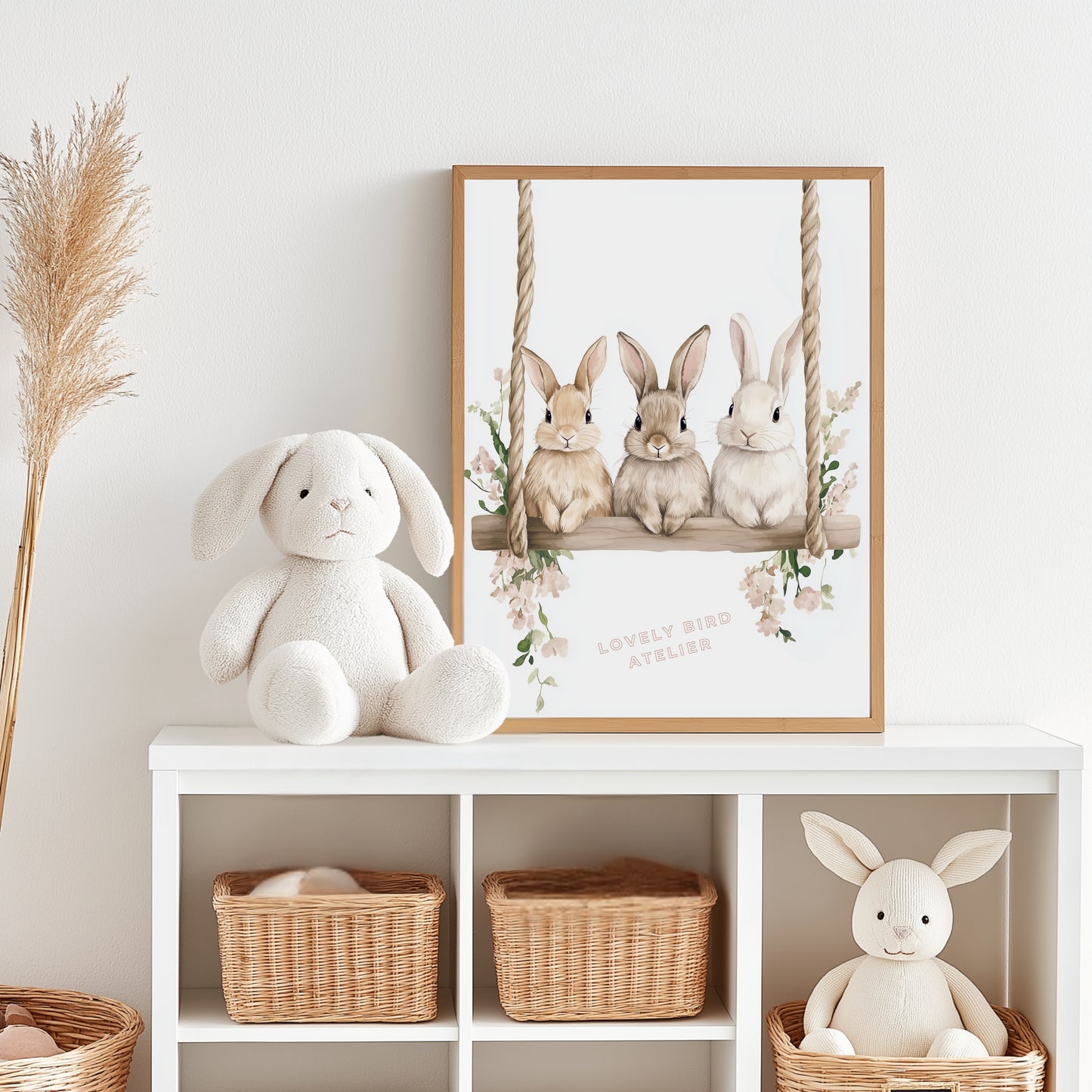 Affiche Trio Lapins & Balançoire Fleurie - Atelier Les Jolies Choses  