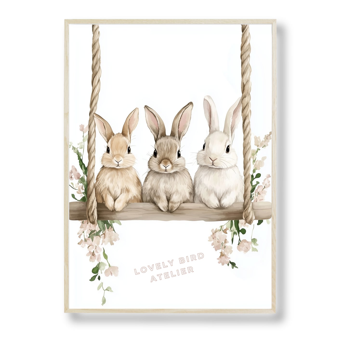 Affiche Trio Lapins & Balançoire Fleurie - Atelier Les Jolies Choses  