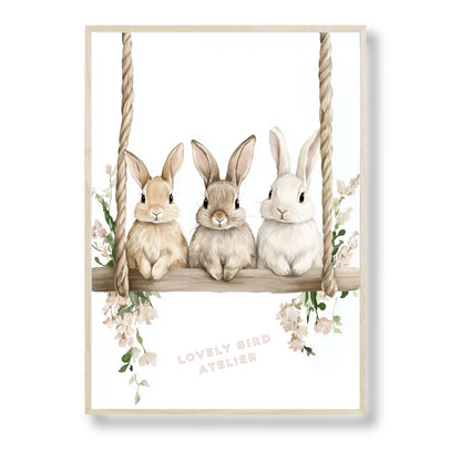 Affiche Trio Lapins & Balançoire Fleurie - Atelier Les Jolies Choses  