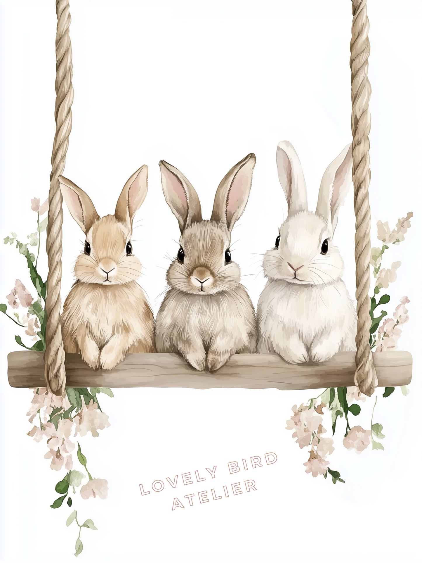 Affiche Trio Lapins & Balançoire Fleurie - Atelier Les Jolies Choses  