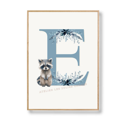 Affiche lettre E et son petit animal - Atelier Les Jolies Choses  