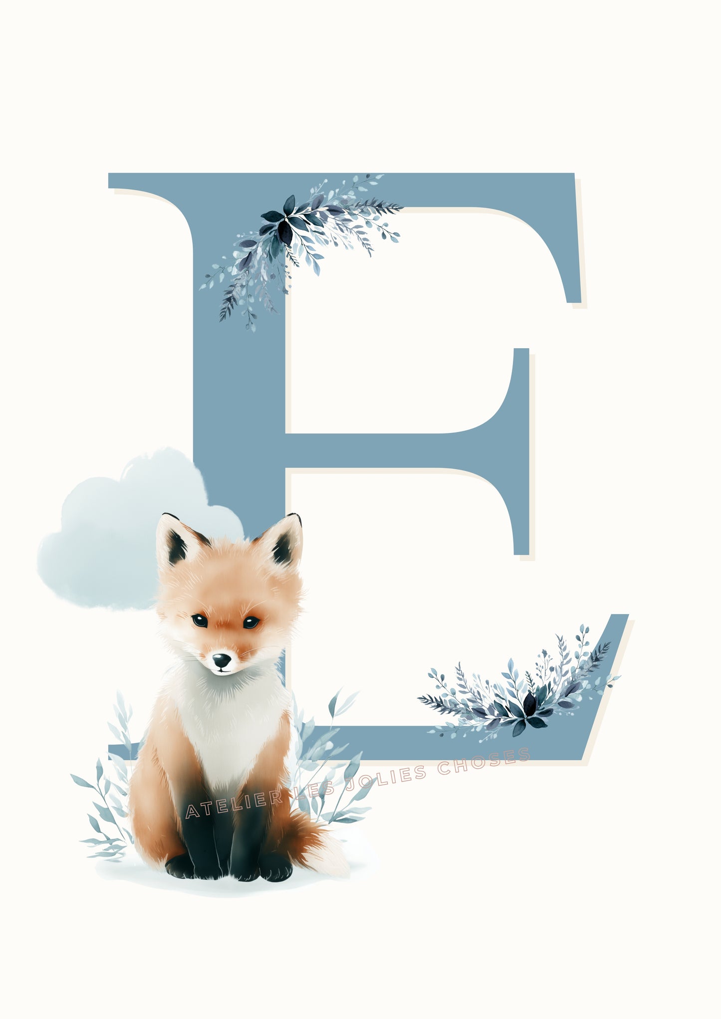 Affiche lettre E et son petit animal - Atelier Les Jolies Choses  
