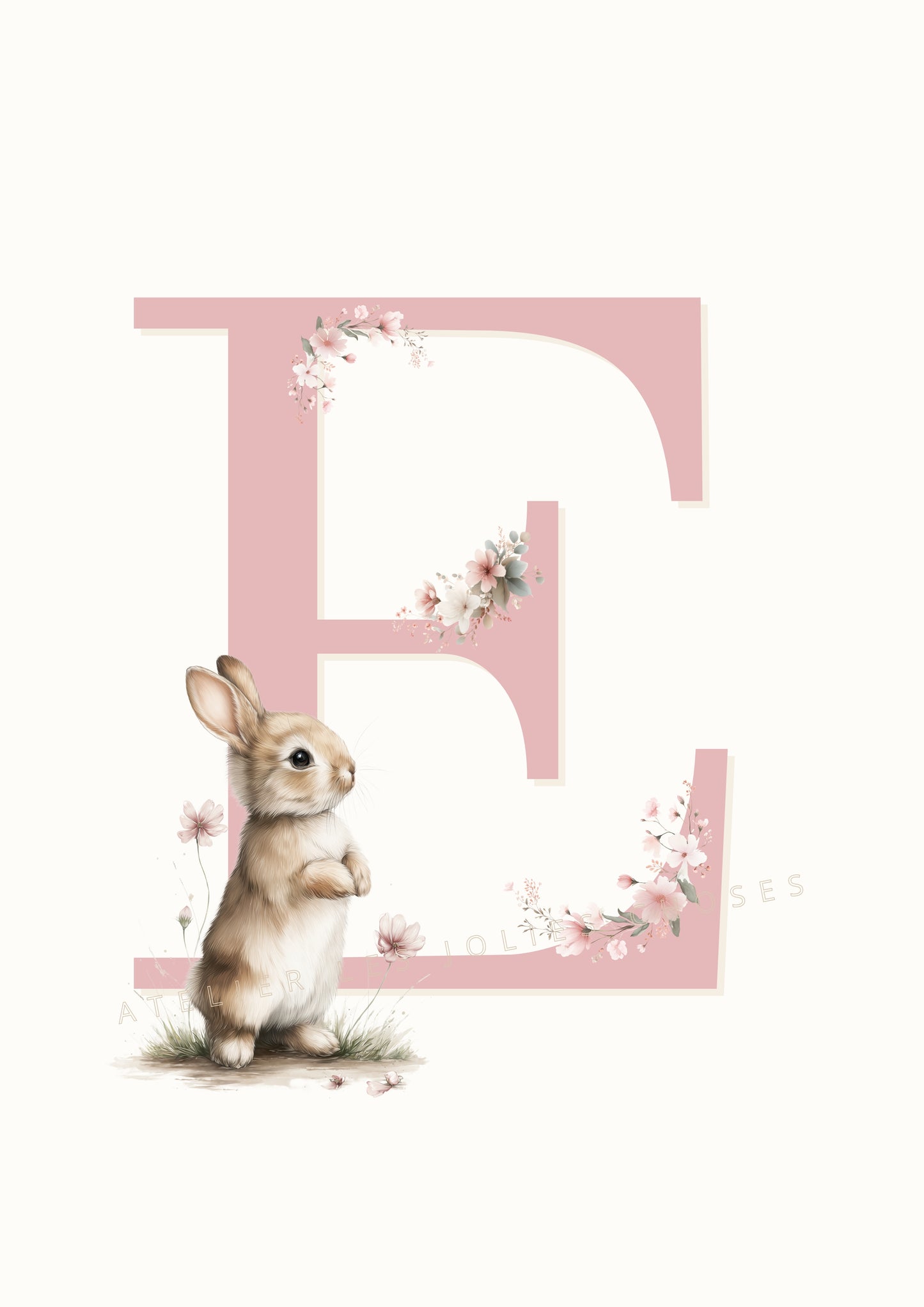 Affiche lettre E et son petit animal - Atelier Les Jolies Choses  