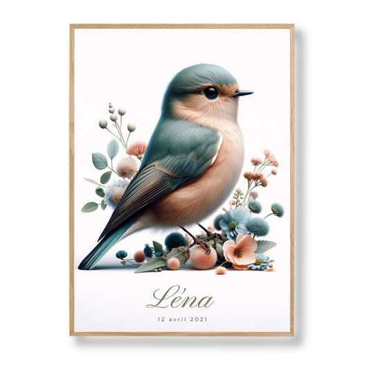 Tableau Oiseau  & Fleurs - Lovely Bird Atelier   