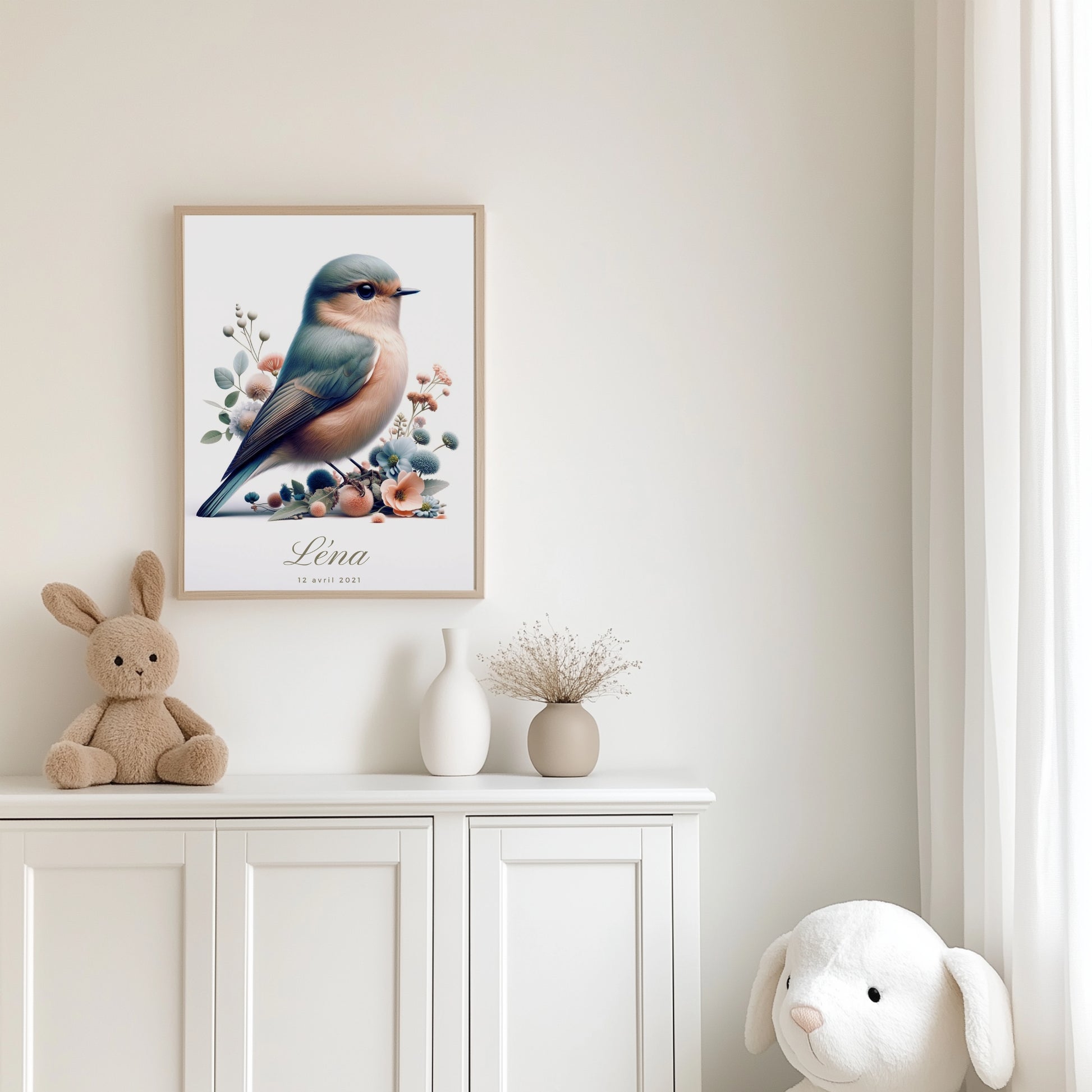 Tableau Oiseau  & Fleurs - Atelier Les Jolies Choses  