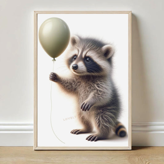 Tableau Raton Laveur & Ballon Vert - Lovely Bird Atelier   