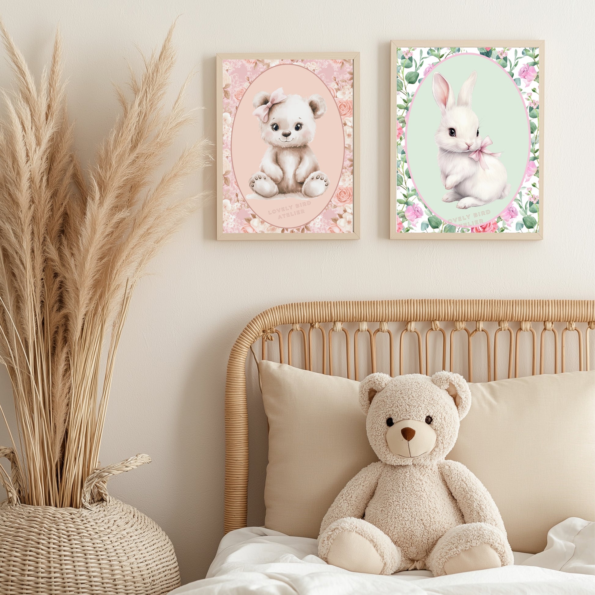 Affiche  Bébé Ours & Motif Fleurs - Atelier Les Jolies Choses  