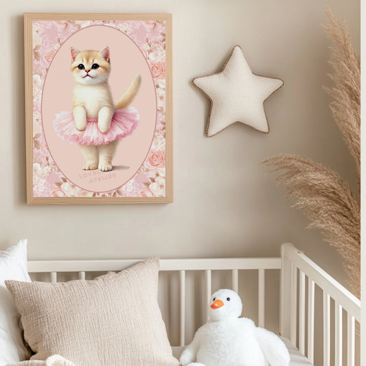 Affiche Chaton Danseuse & Fleurs - Lovely Bird Atelier   