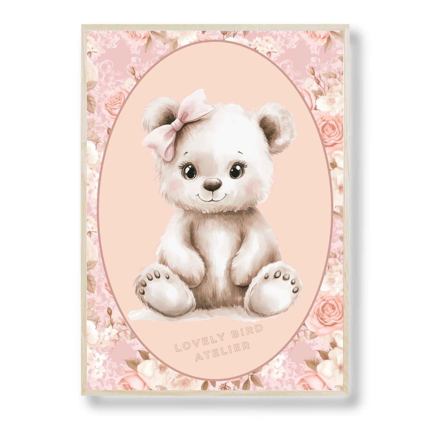 Affiche  Bébé Ours & Motif Fleurs - Atelier Les Jolies Choses  