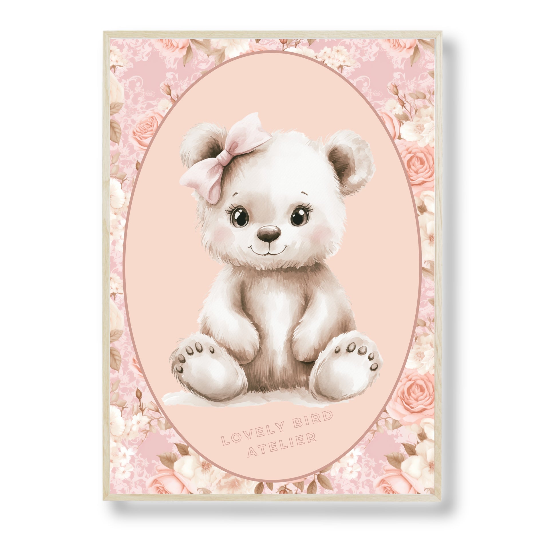 Affiche  Bébé Ours & Motif Fleurs - Atelier Les Jolies Choses  