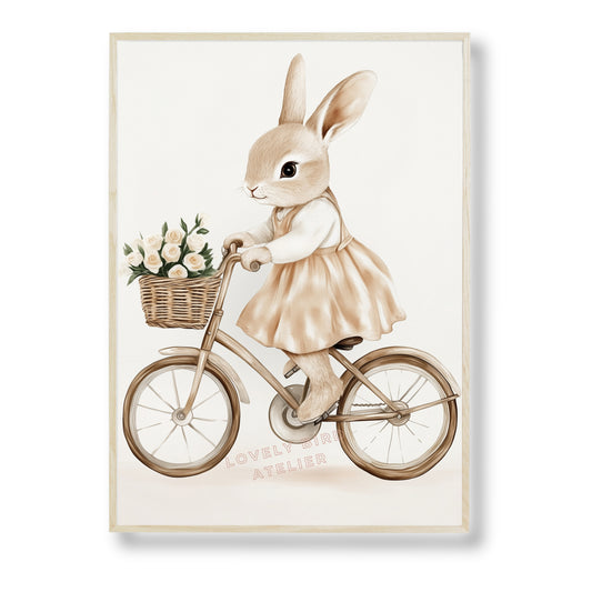 Affiche Lapine En Vélo & Fleurs - Lovely Bird Atelier   