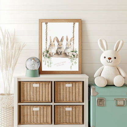 Affiche Trio Lapins & Balançoire - Lovely Bird Atelier   