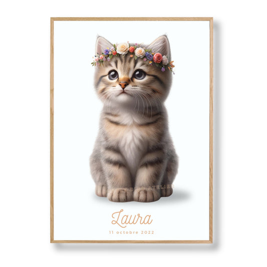 Tableau Chaton Tigré Fleuri - Lovely Bird Atelier   