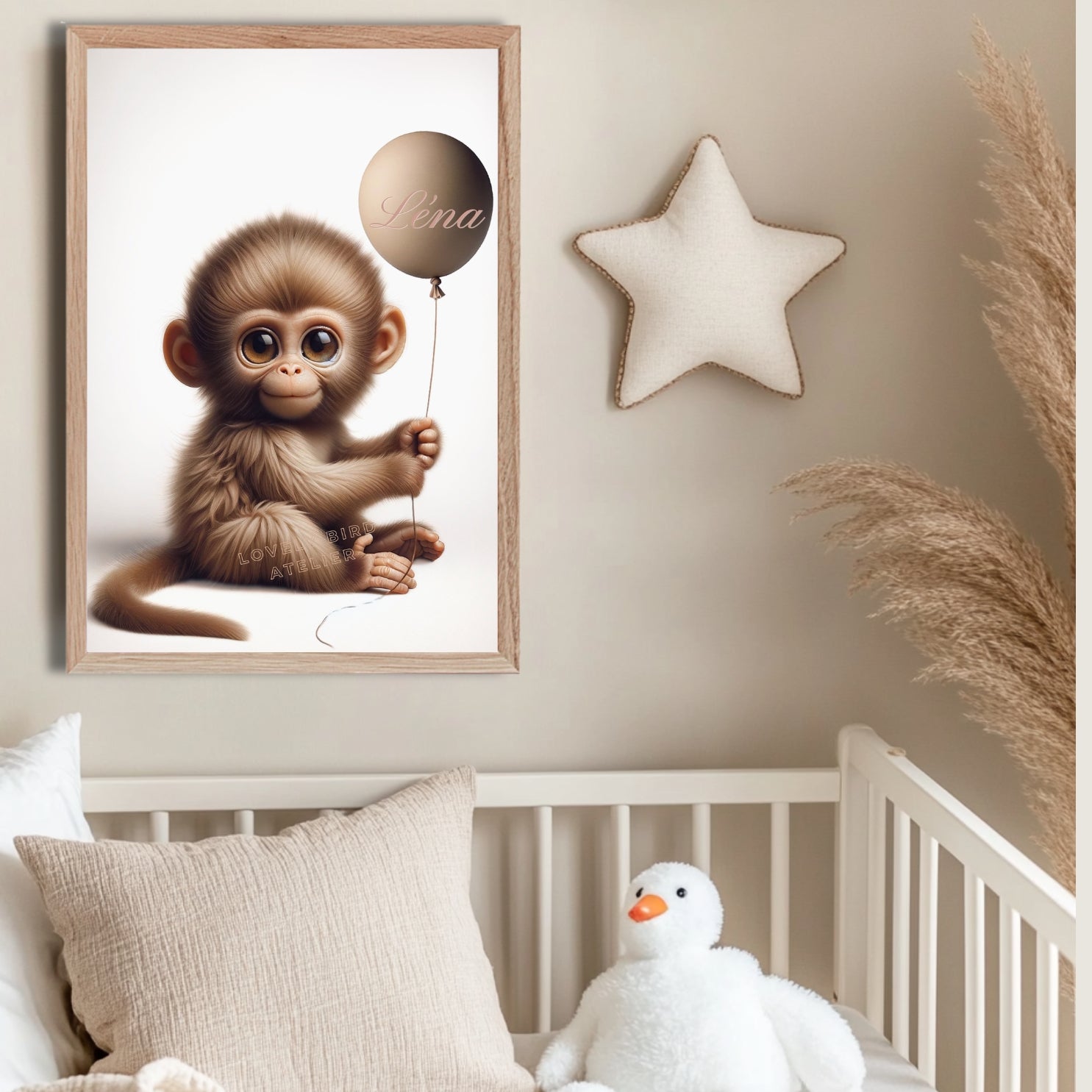 Tableau Bébé Singe & Ballon - Atelier Les Jolies Choses  