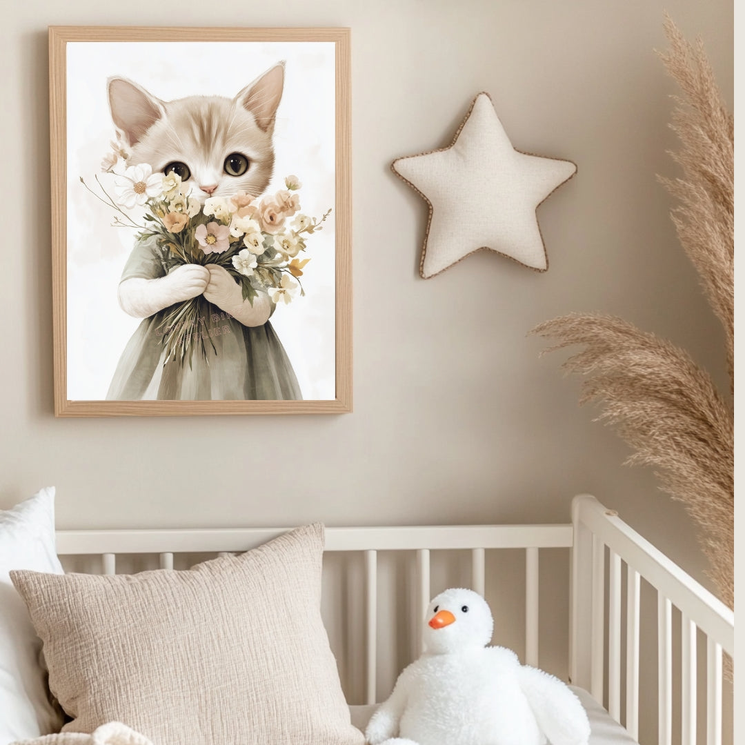 Affiche Chat &  Bouquet - Atelier Les Jolies Choses  