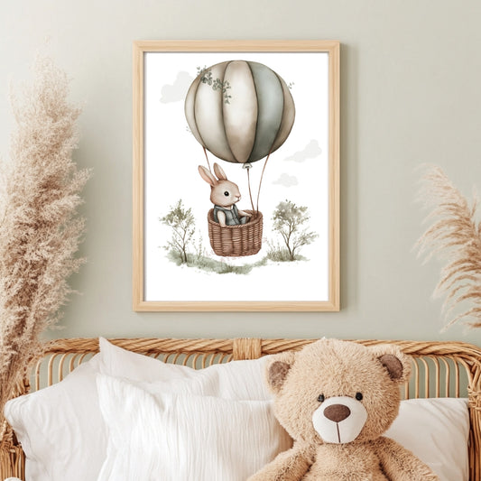 Affiche Lapin & Montgolfière - Lovely Bird Atelier   