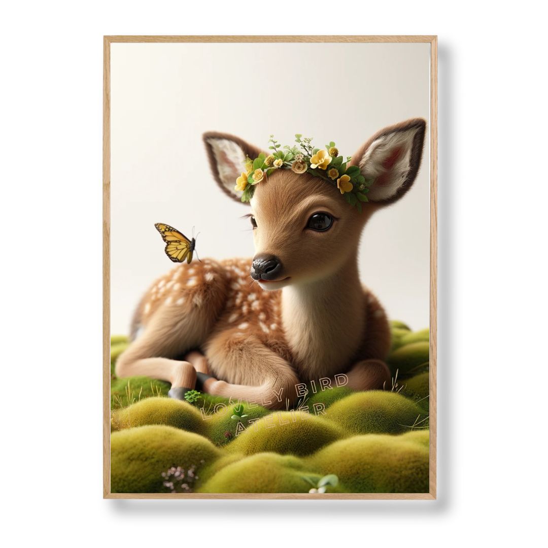 Tableau Biche & Papillon Jaune - Atelier Les Jolies Choses  