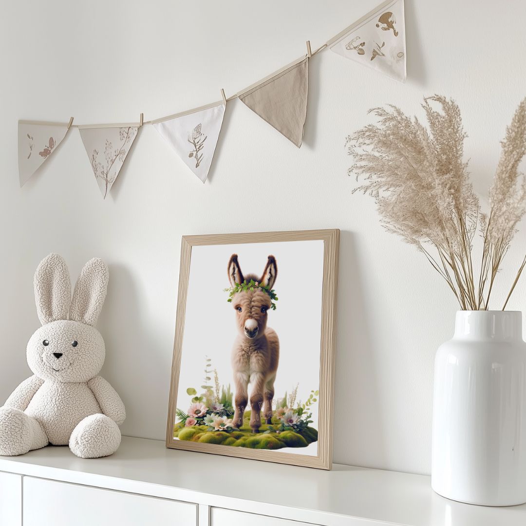 Tableau Bébé Âne & Fleurs - Atelier Les Jolies Choses  