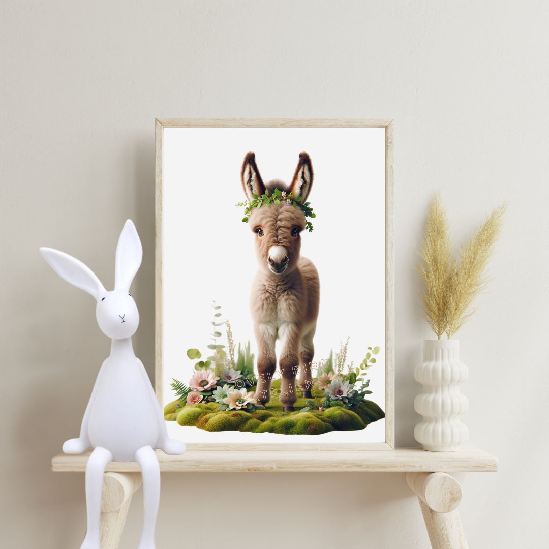 Tableau Bébé Âne & Fleurs - Atelier Les Jolies Choses  