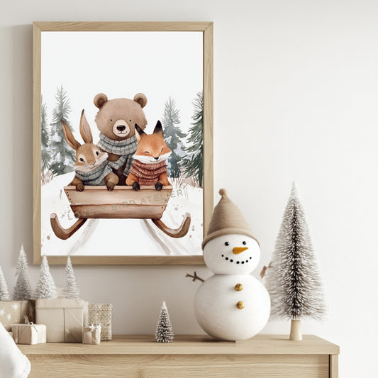 Affiche  Trio  & Luge en Forêt - Lovely Bird Atelier   