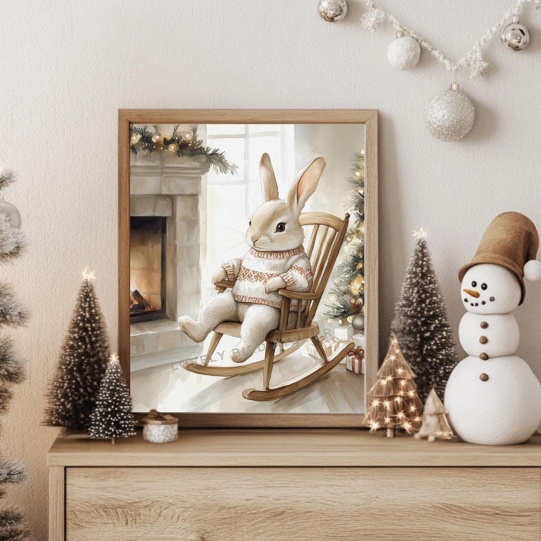 Affiche Lapin sur Rocking Chair - Noël - Atelier Les Jolies Choses  