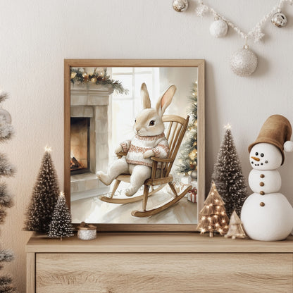 Affiche Lapin sur Rocking Chair - Noël - Atelier Les Jolies Choses  