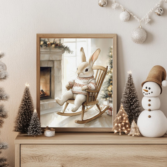 Affiche Lapin sur Rocking Chair - Noël - Lovely Bird Atelier   