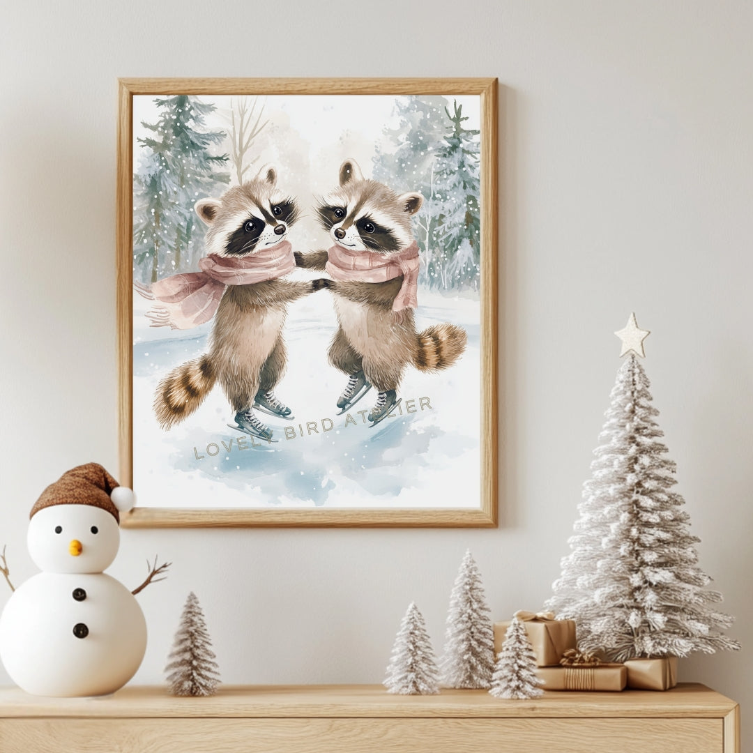 Affiche Duo Ratons Laveurs sur Glace - Atelier Les Jolies Choses  