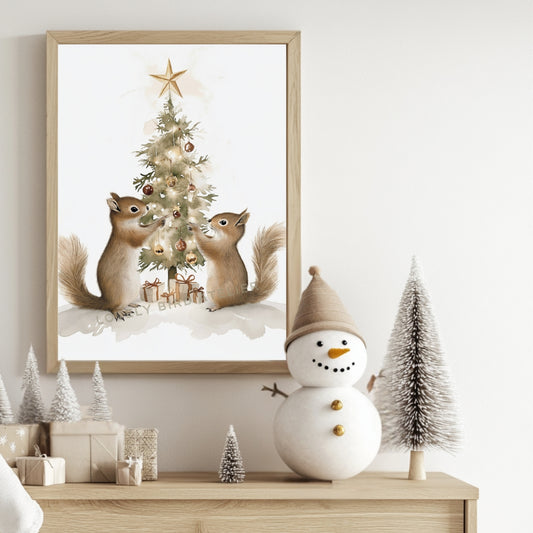 Affiche Ecureuils & Sapin De Noël - Lovely Bird Atelier   