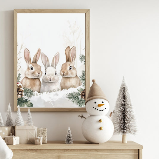 Affiche Trio Lapins & Hiver - Lovely Bird Atelier   