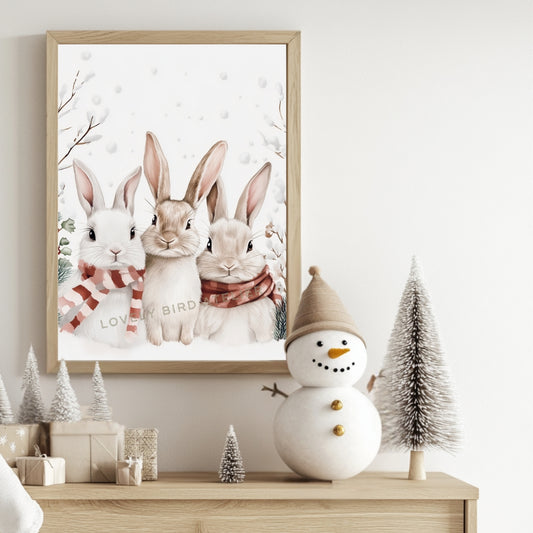 Affiche Lapins - Tendresse en Hiver - Lovely Bird Atelier   