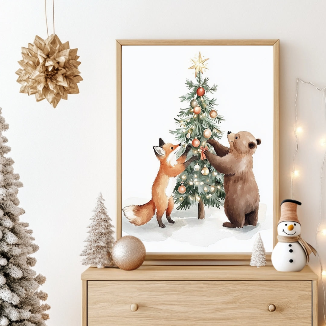 Affiche  Renard & Ours  - Esprit festif - Atelier Les Jolies Choses  