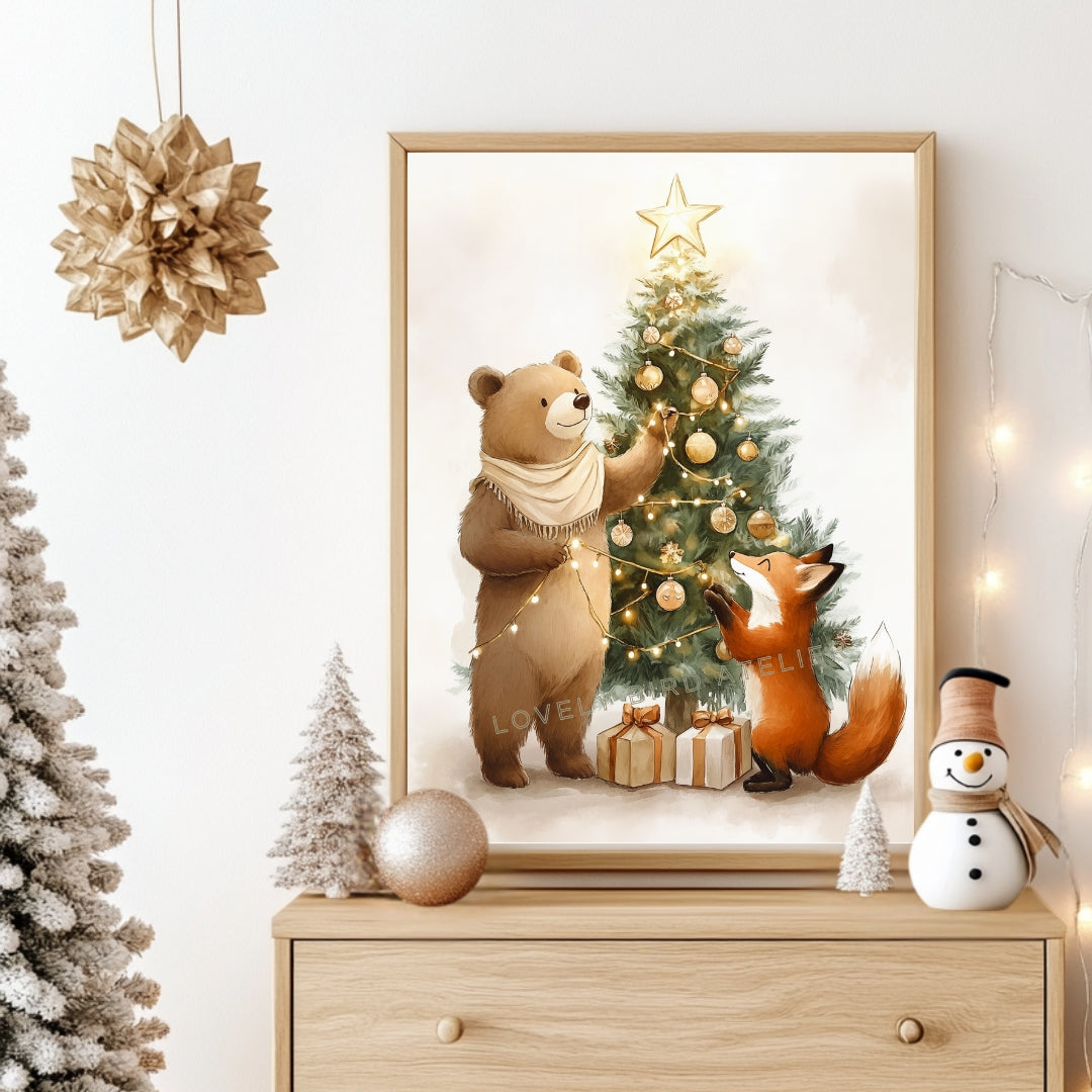 Affiche  Renard & Ours - Sapin de Noël - Atelier Les Jolies Choses  
