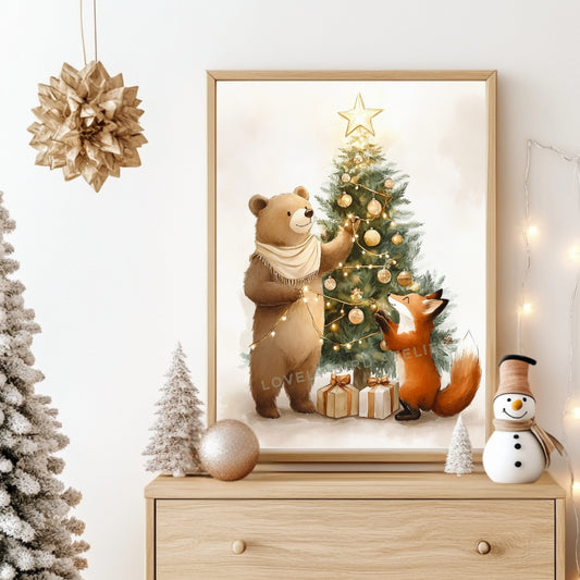 Affiche  Renard & Ours - Sapin de Noël - Lovely Bird Atelier   