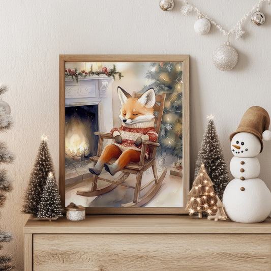 Affiche  Renard & Cheminée de Noël - Lovely Bird Atelier   