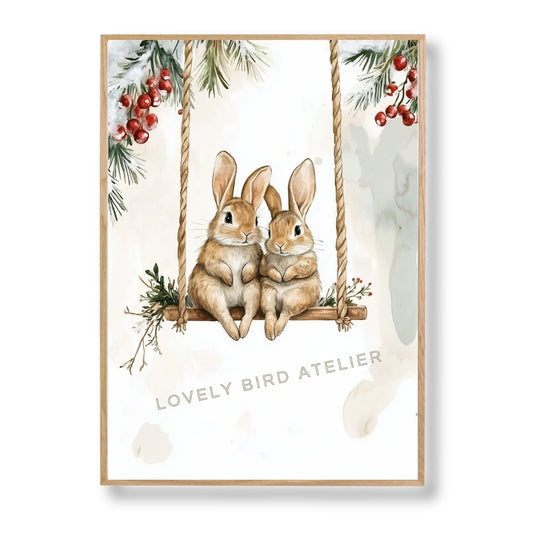 Affiche Lapins & Balançoire de Noël - Lovely Bird Atelier   
