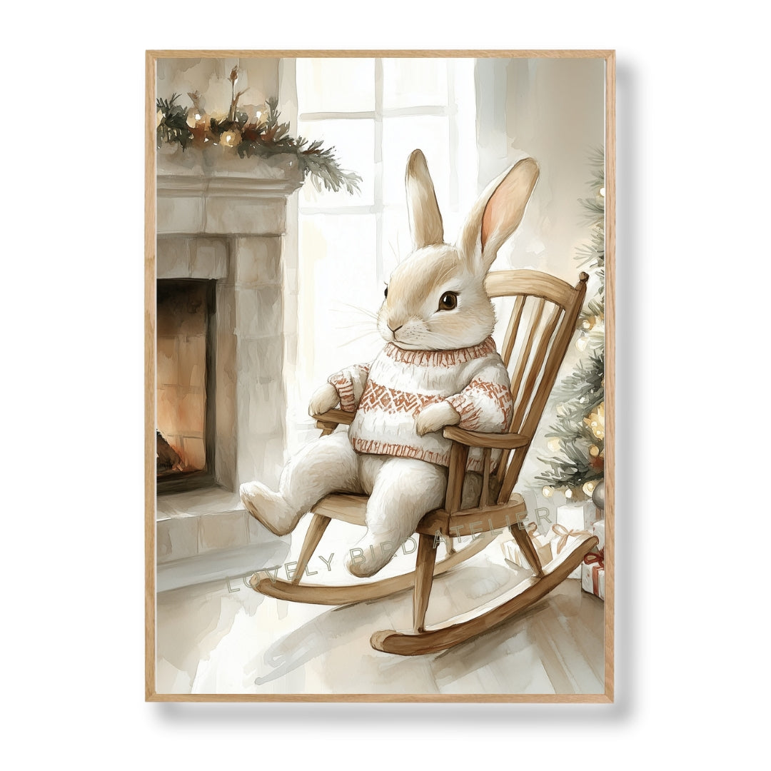 Affiche Lapin sur Rocking Chair - Noël - Atelier Les Jolies Choses  