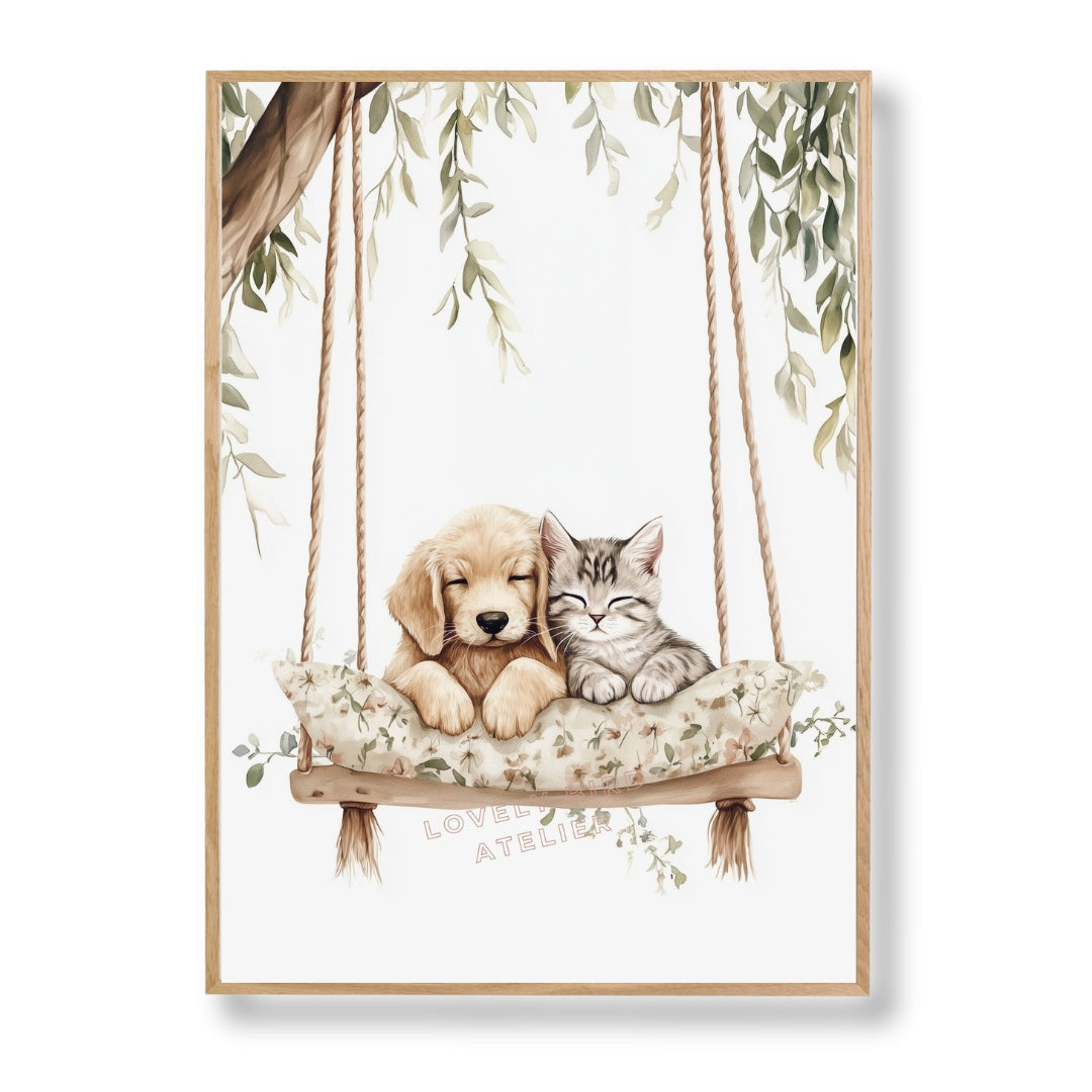 Affiche Chat & Chien Balancelle - Atelier Les Jolies Choses  
