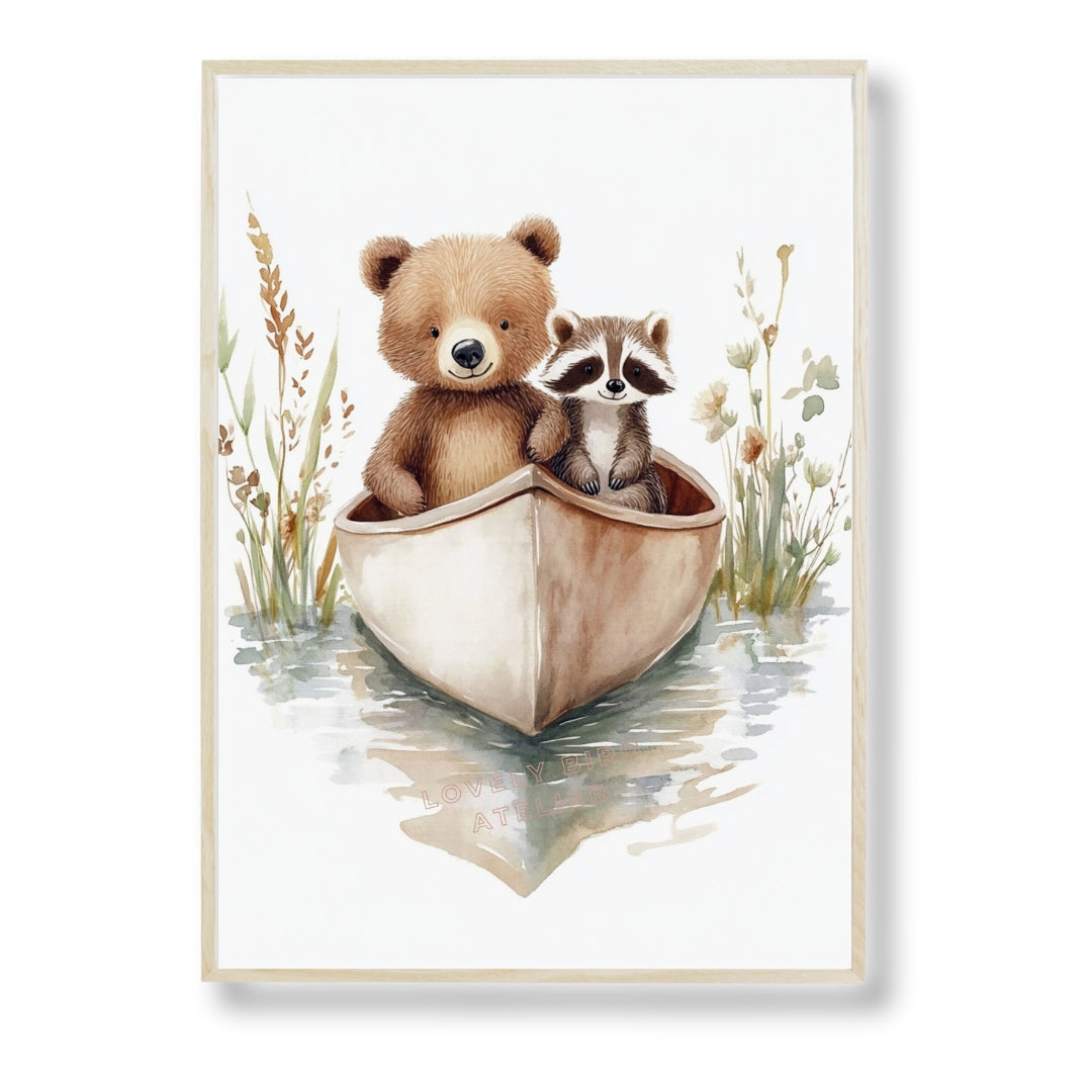 Affiche Ours & Raton Laveur en Canoë - Atelier Les Jolies Choses  