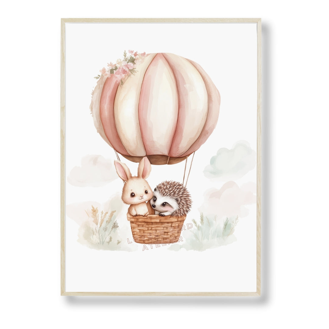 Affiche Lapin - Hérisson & Montgolfière - Atelier Les Jolies Choses  