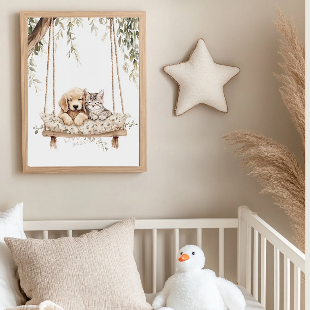 Affiche Chat & Chien Balancelle - Atelier Les Jolies Choses  