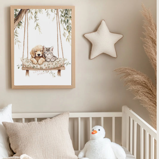 Affiche Chat & Chien Balancelle - Lovely Bird Atelier   