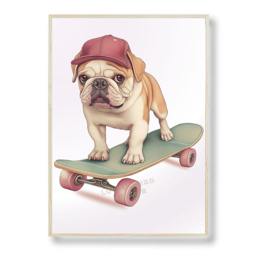 Affiche Bouledogue & Skateboard - Lovely Bird Atelier   