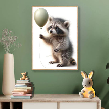 Tableau Raton Laveur & Ballon Vert - Atelier Les Jolies Choses  