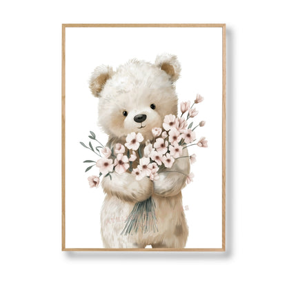 Affiche  - L’ourson au bouquet poudré
