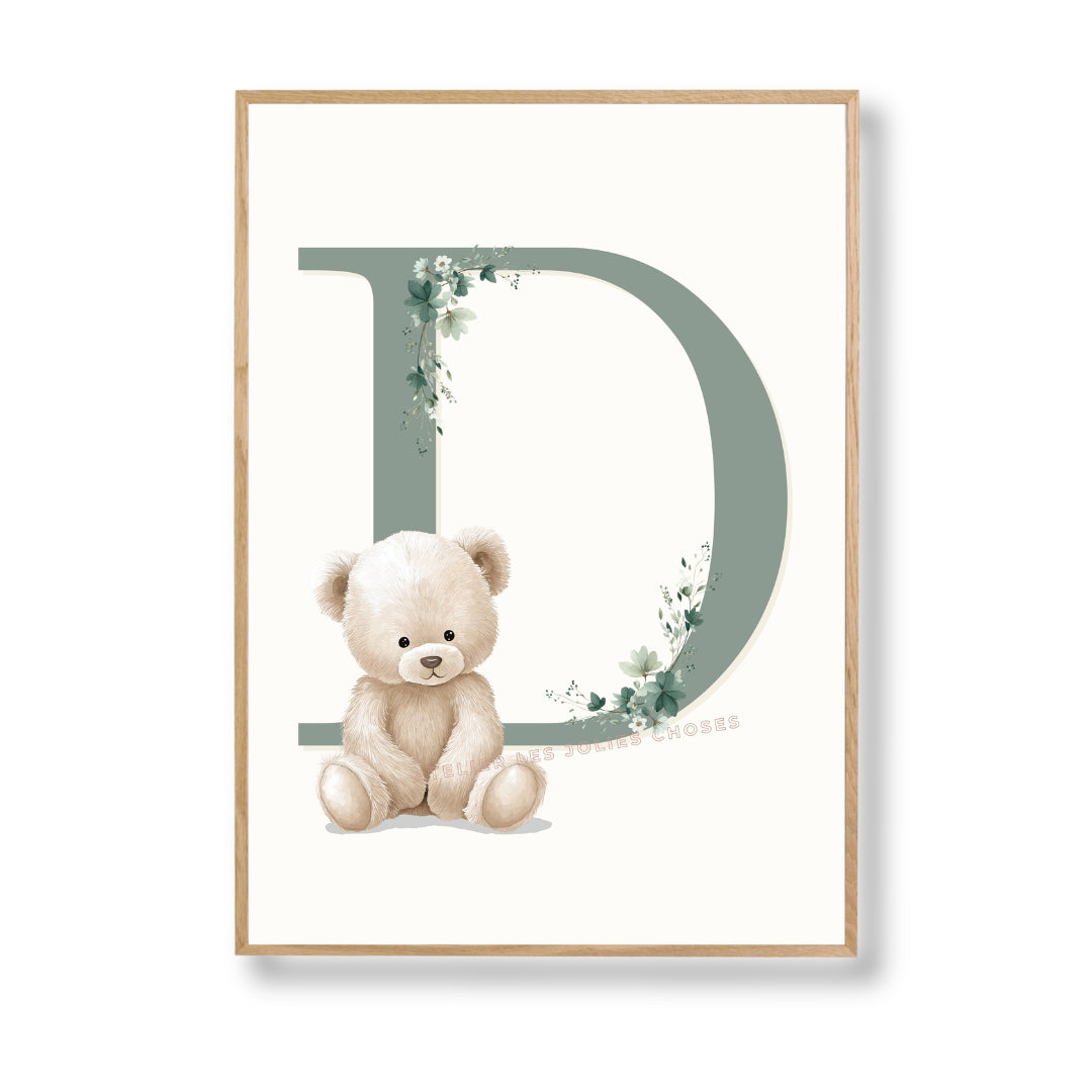 Affiche Lettre D et son petit animal