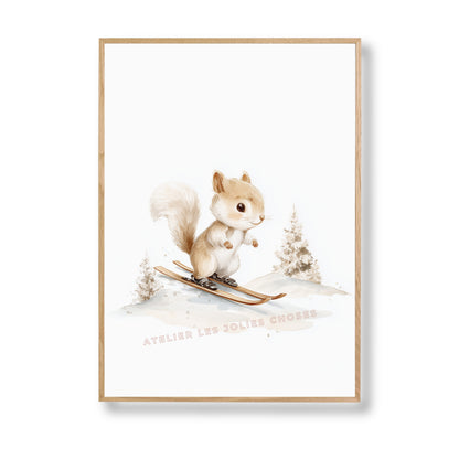 Illustration  –  Écureuil et glisse d’hiver