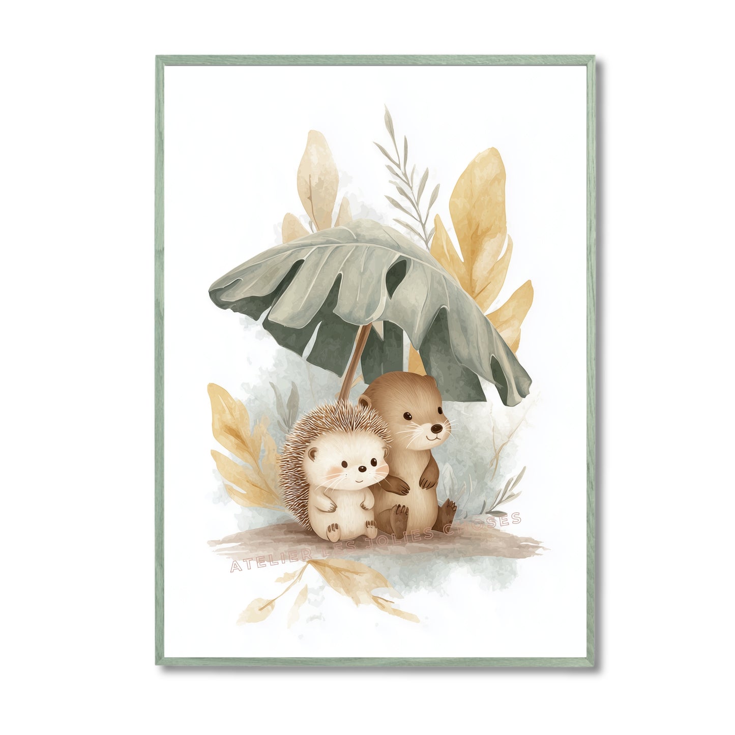 Illustration hérisson & loutre - Amitié de la forêt