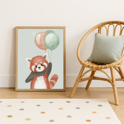 Affiche Kawaii Panda Roux & Ballons