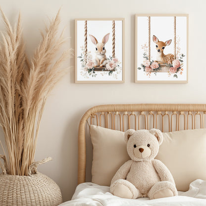 Affiche Lapin & Balancelle Fleurie - Lovely Bird Atelier   